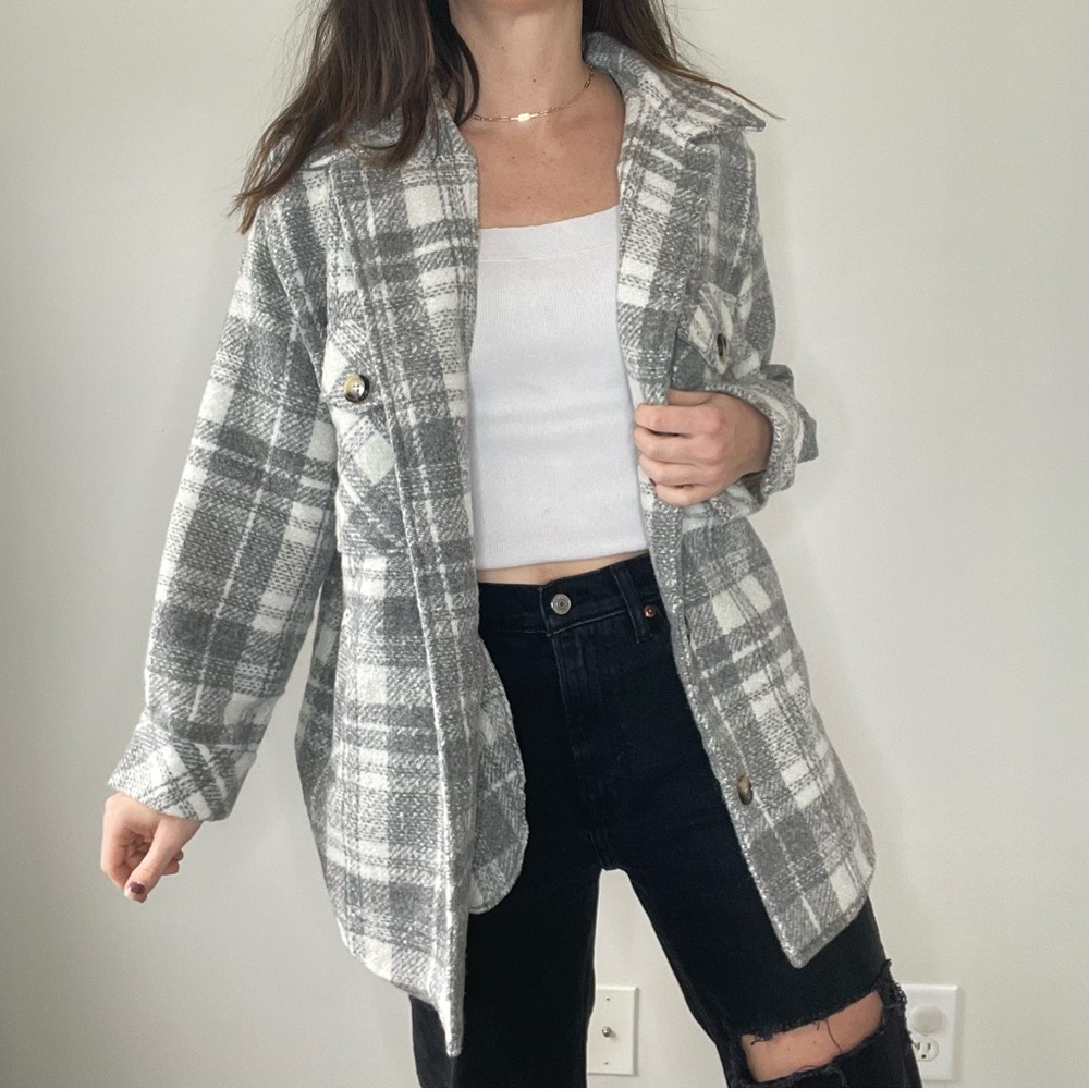 Plaid Shacket Grey Size Small - image 1